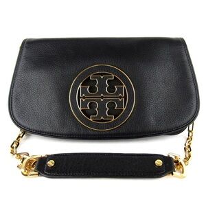 Tory Burch Black Leather Crossbody with Gold Logo